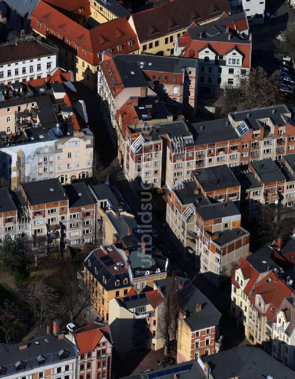 Luftaufnahme Halle (Saale) - Plattenbau- Hochhaus- Wohnsiedlung Große Klausstraße Ecke Oleariusstraße in Halle (Saale) im Bundesland Sachsen-Anhalt