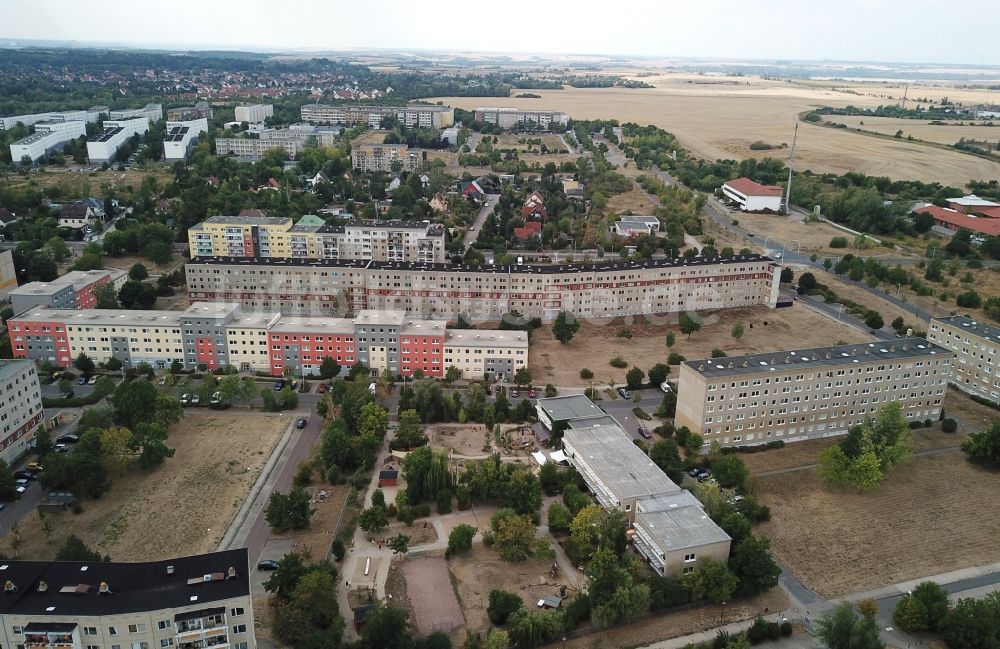 Halle (Saale) von oben - Plattenbau- Hochhaus- Wohnsiedlung Heide Nord in Halle (Saale) im Bundesland Sachsen-Anhalt, Deutschland