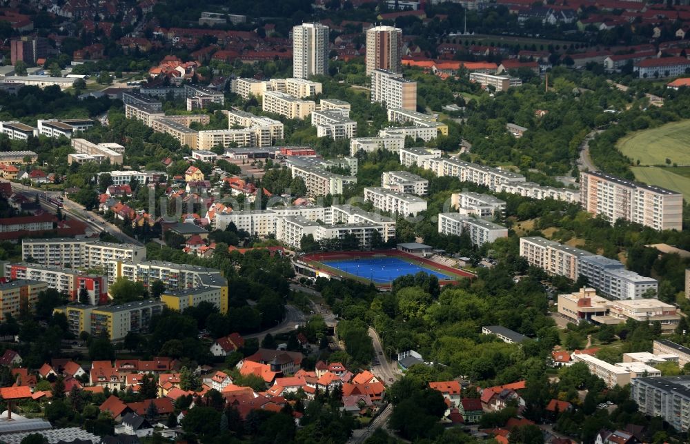 Luftbild Erfurt - Plattenbau- Hochhaus- Wohnsiedlung Herrenberg im Südwesten von Erfurt im Bundesland Thüringen