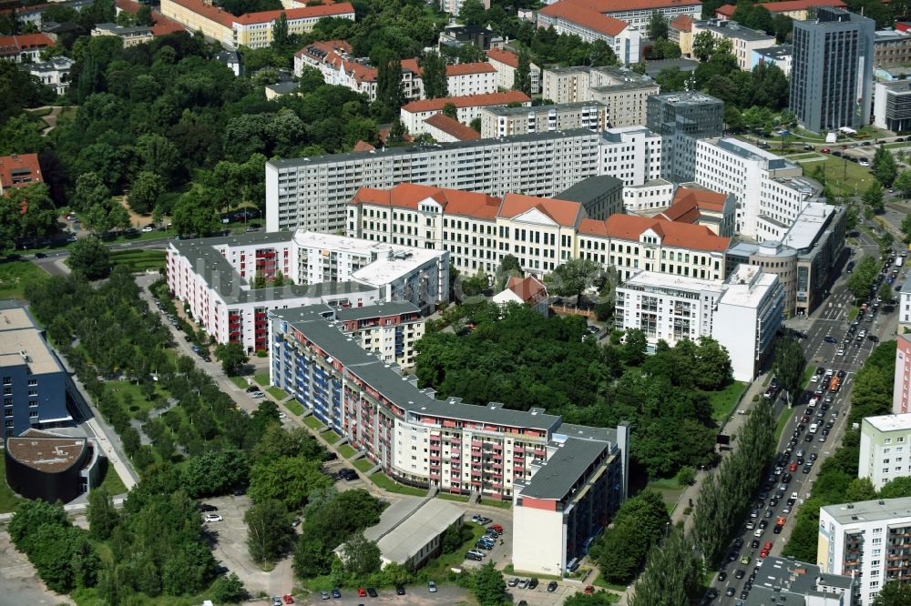 Magdeburg von oben - Plattenbau- Hochhaus- Wohnsiedlung in Magdeburg im Bundesland Sachsen-Anhalt