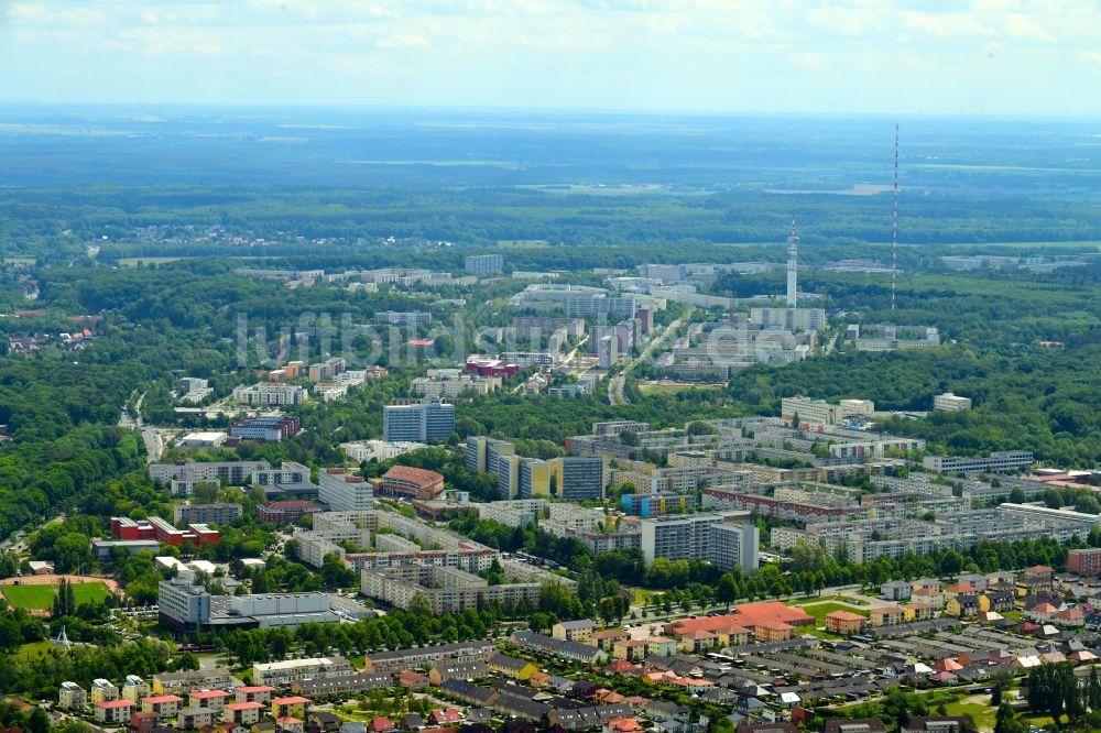 Schwerin aus der Vogelperspektive: Plattenbau- Hochhaus- Wohnsiedlung im Ortsteil Großer Dreesch in Schwerin im Bundesland Mecklenburg-Vorpommern, Deutschland