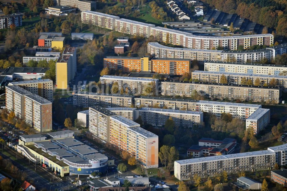 Luftbild Gera - Plattenbau- Hochhaus- Wohnsiedlung im Ortsteil Lusan in Gera im Bundesland Thüringen, Deutschland