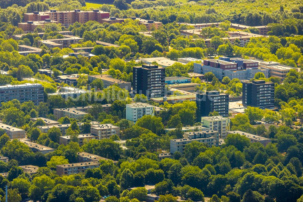 Dortmund von oben - Plattenbau- Hochhaus- Wohnsiedlung im Ortsteil Scharnhorst-Ost in Dortmund im Bundesland Nordrhein-Westfalen, Deutschland