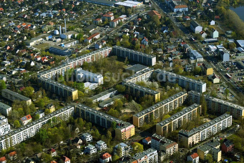 Luftbild Berlin - Plattenbau- Hochhaus- Wohnsiedlung an der Pankower Straße im Ortsteil Niederschönhausen in Berlin, Deutschland