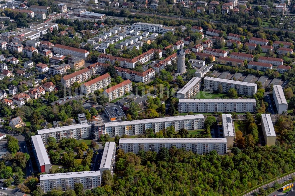 Luftbild Markkleeberg - Plattenbau- Hochhaus- Wohnsiedlung Städtelner Straße in Markkleeberg im Bundesland Sachsen