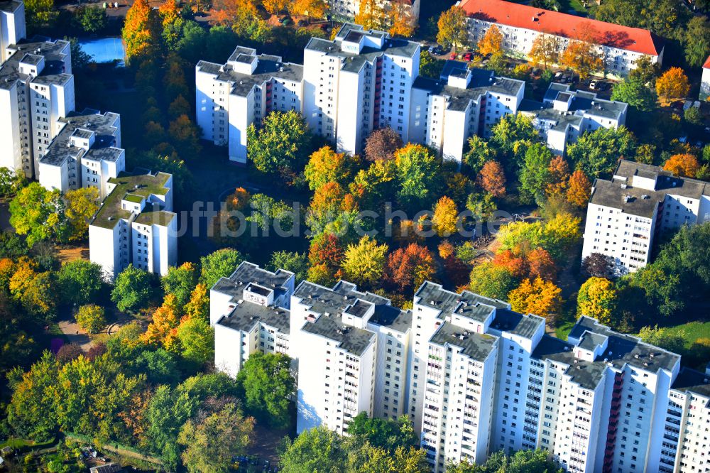 Berlin von oben - Plattenbau- Hochhaus- Wohnsiedlung Weiße Siedlung in Berlin