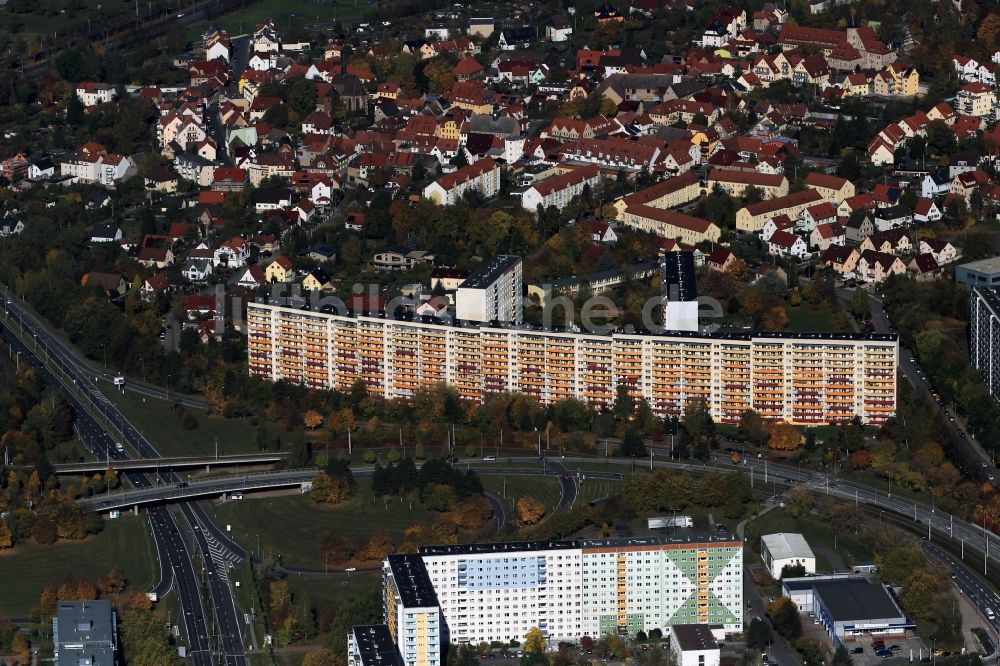 Jena von oben - Plattenbau- Wohngebiet in Jena in Thüringen