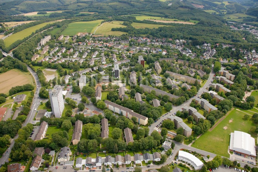 Hagen von oben - Plattenbausiedlung in Hagen im Bundesland Nordrhein-Westfalen