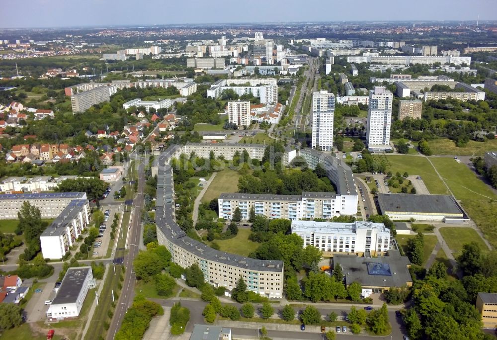 Halle (Saale) OT Neustadt aus der Vogelperspektive: Plattenbauten im Ortsteil Neustadt in Halle ( Saale ) im Bundesland Sachsen-Anhalt