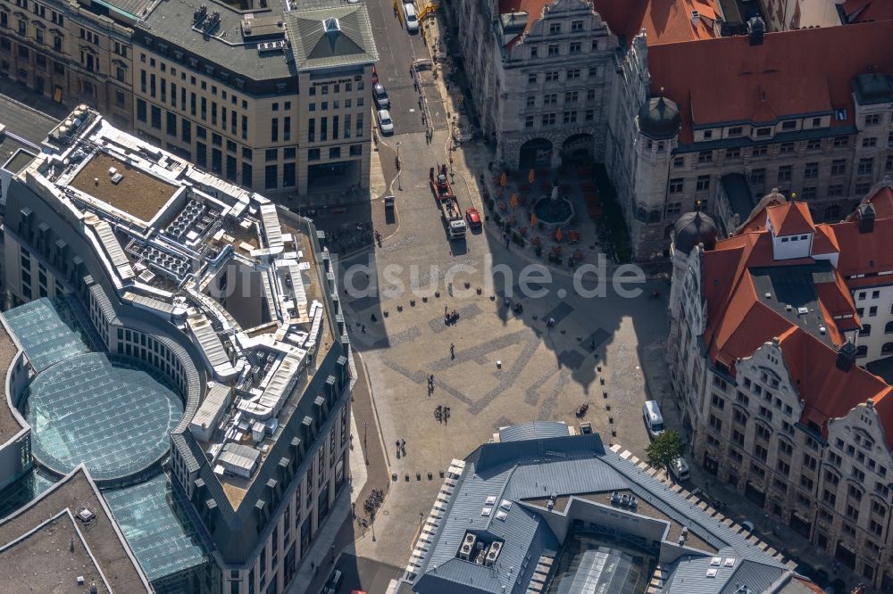 Luftaufnahme Leipzig - Platz- Ensemble Burgplatz in Leipzig im Bundesland Sachsen, Deutschland