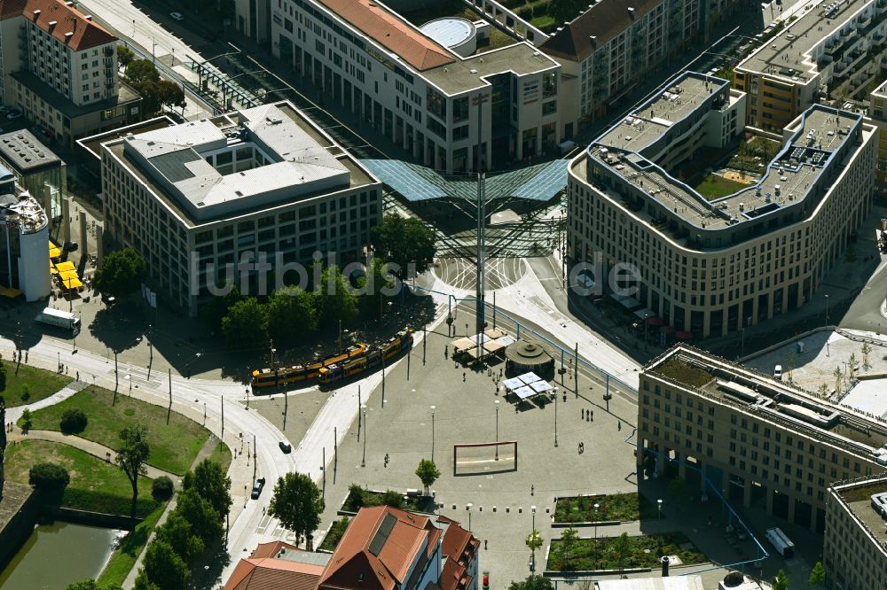 Dresden von oben - Platz- Ensemble Postplatz in Dresden im Bundesland Sachsen, Deutschland