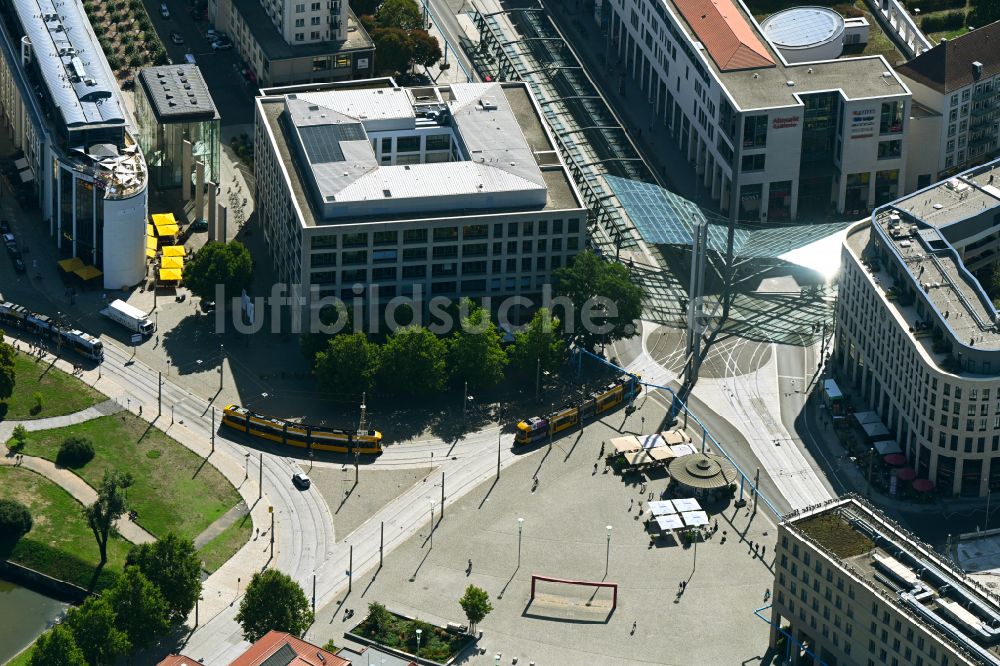 Dresden aus der Vogelperspektive: Platz- Ensemble Postplatz in Dresden im Bundesland Sachsen, Deutschland