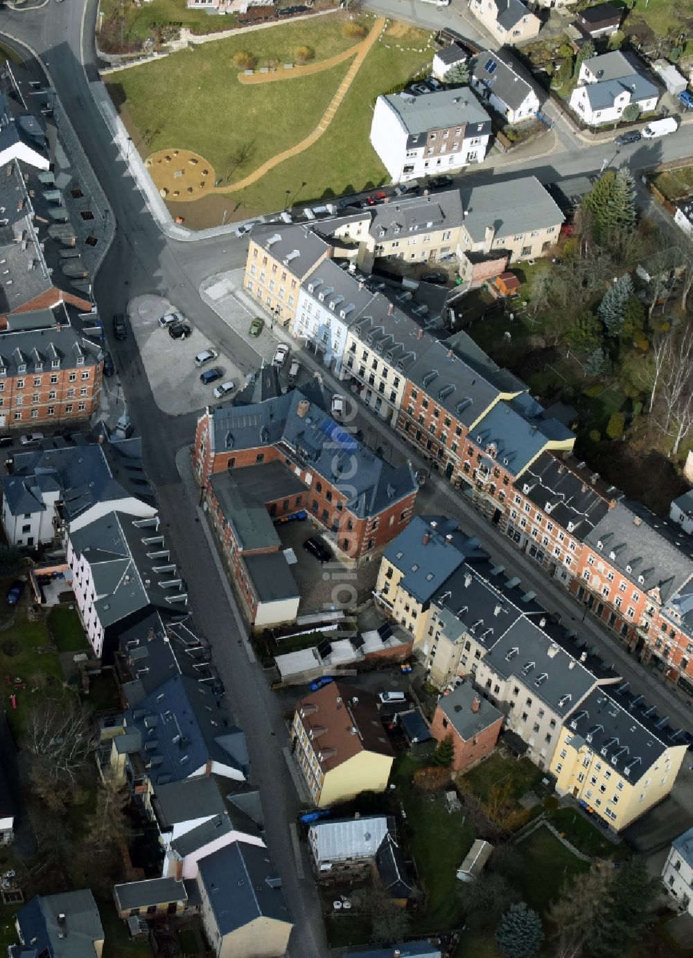 Luftbild Treuen - Postplatz im Innenstadt- Zentrum in Treuen im Bundesland Sachsen