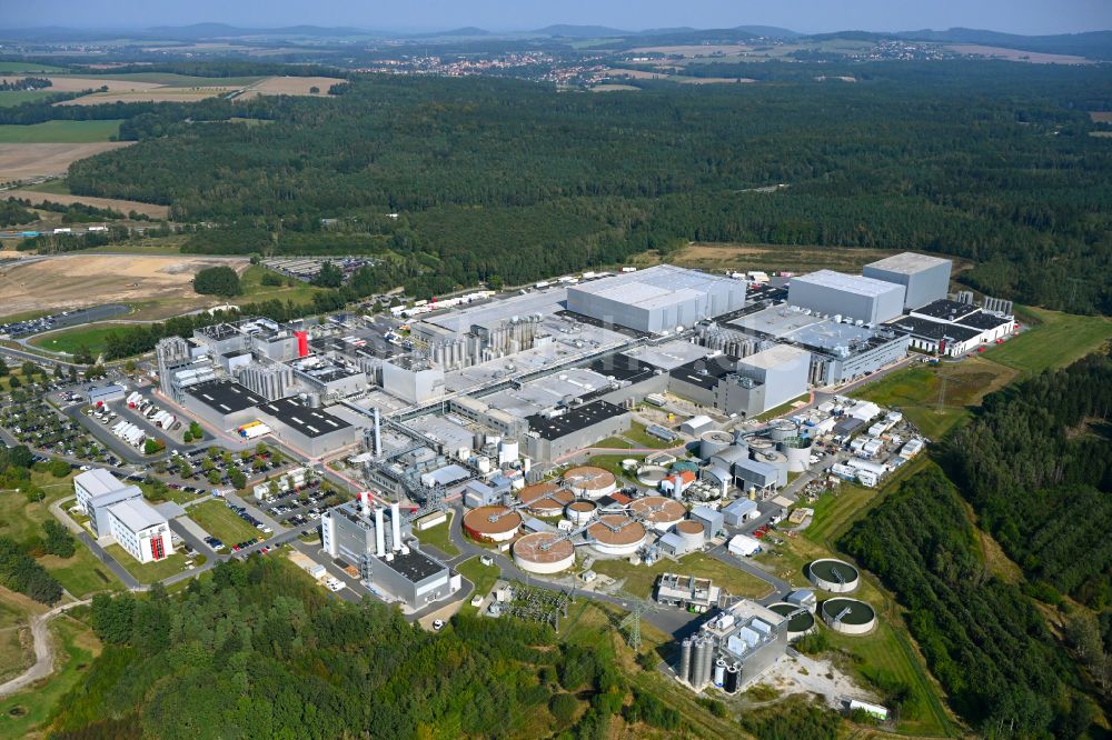 Feldschlößchen aus der Vogelperspektive: Produktionsanlagen des Unternehmens Sachsenmilch im Ortsteil Leppersdorf in Wachau im Bundesland Sachsen