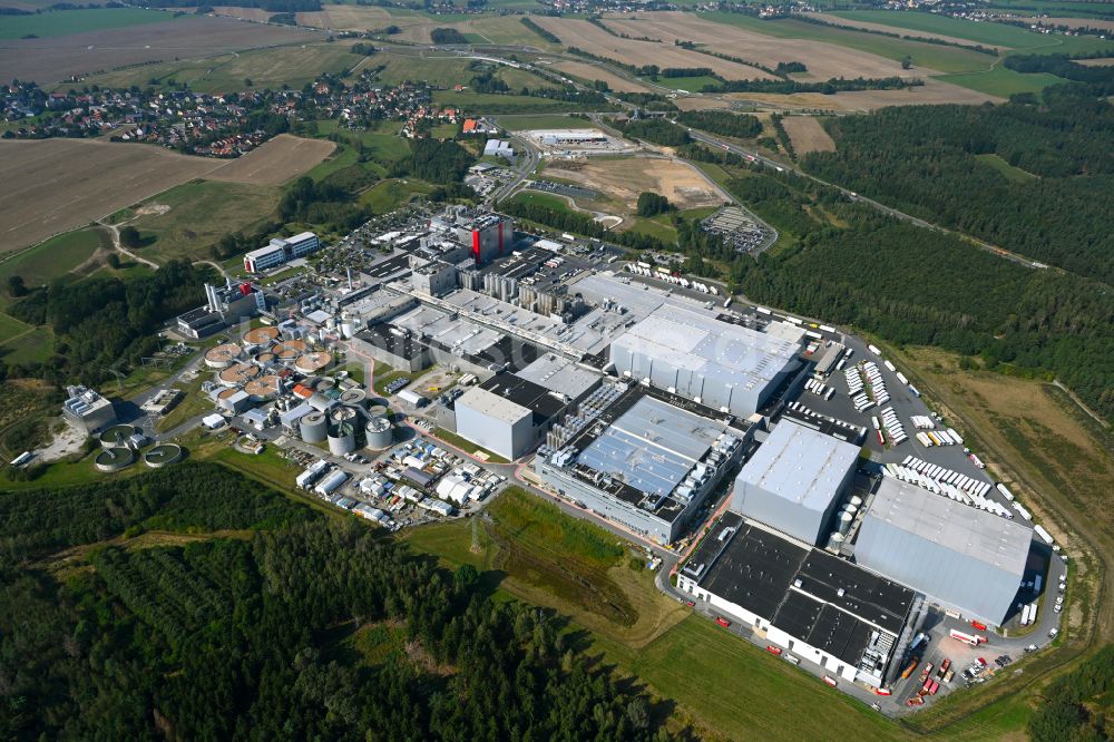 Luftbild Feldschlößchen - Produktionsanlagen des Unternehmens Sachsenmilch im Ortsteil Leppersdorf in Wachau im Bundesland Sachsen