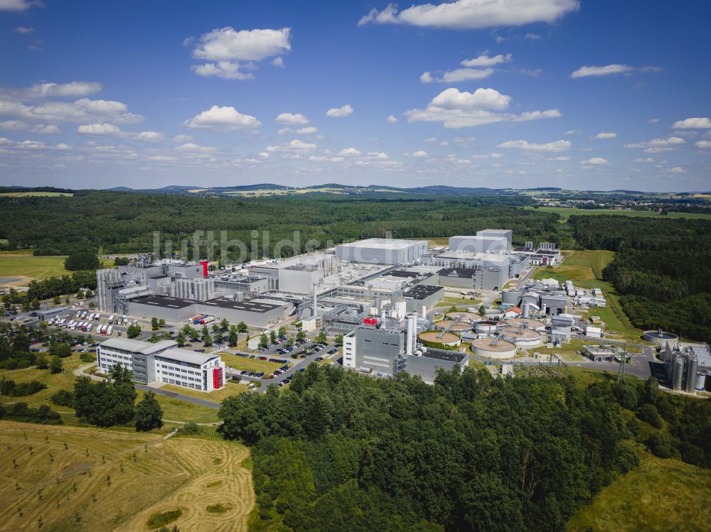 Feldschlößchen von oben - Produktionsanlagen des Unternehmens Sachsenmilch im Ortsteil Leppersdorf in Wachau im Bundesland Sachsen