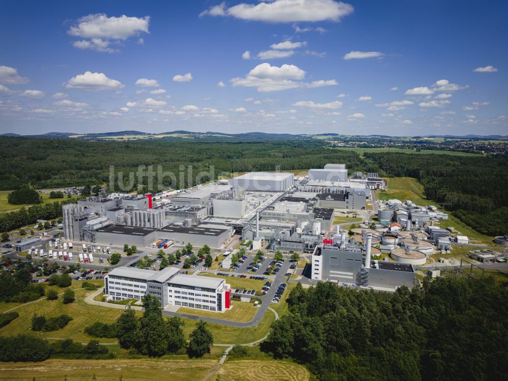 Feldschlößchen aus der Vogelperspektive: Produktionsanlagen des Unternehmens Sachsenmilch im Ortsteil Leppersdorf in Wachau im Bundesland Sachsen