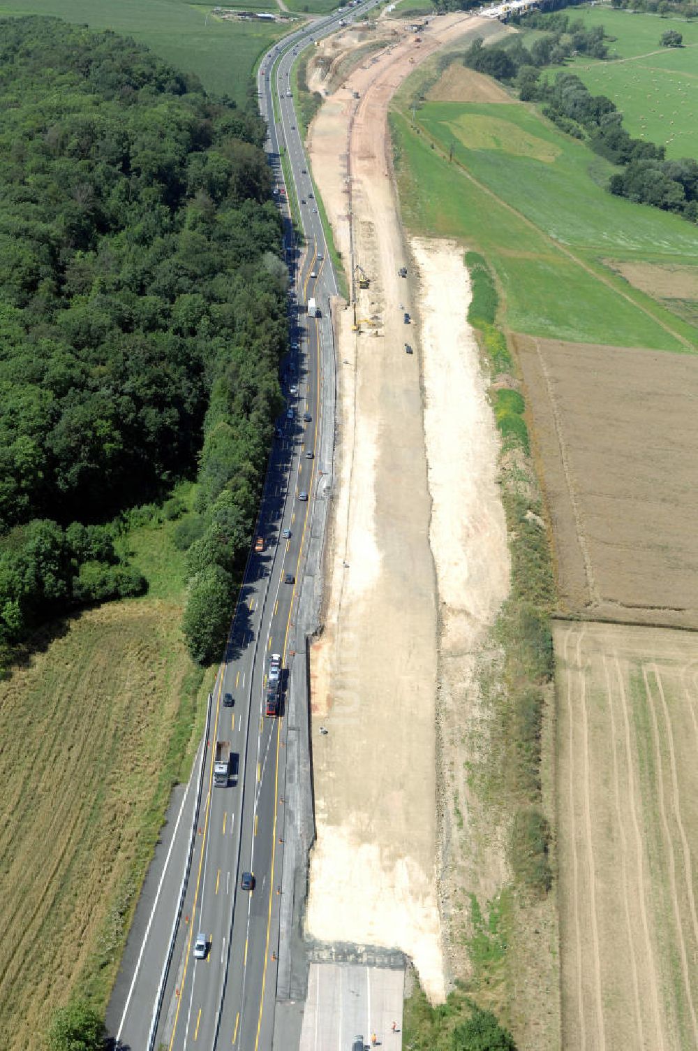 Sättelstädt aus der Vogelperspektive: Projekt Nordverlegung Hörselberge der Autobahn E40 / A4 bei Sätt