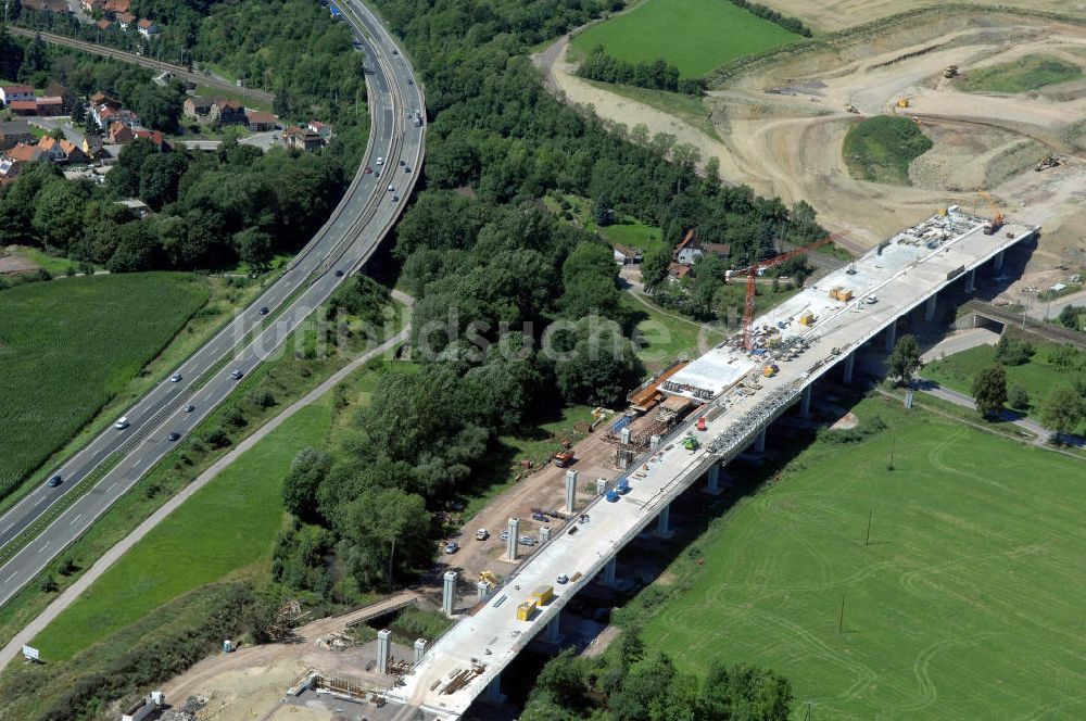 Sättelstädt von oben - Projekt Nordverlegung Hörselberge der Autobahn E40 / A4 bei Sätt