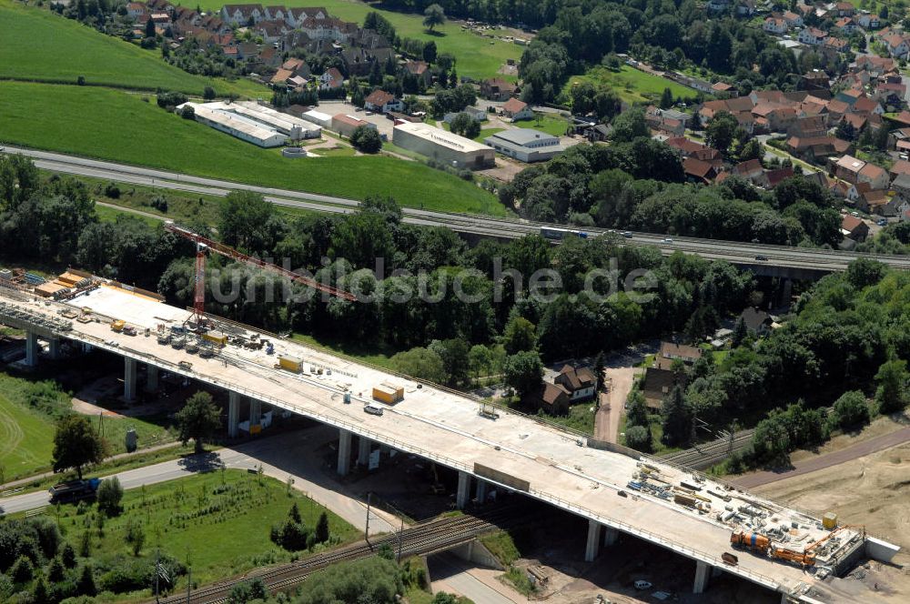 Sättelstädt von oben - Projekt Nordverlegung Hörselberge der Autobahn E40 / A4 bei Sätt