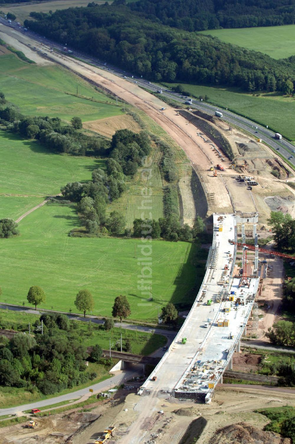 Sättelstädt aus der Vogelperspektive: Projekt Nordverlegung Hörselberge der Autobahn E40 / A4 bei Sätt