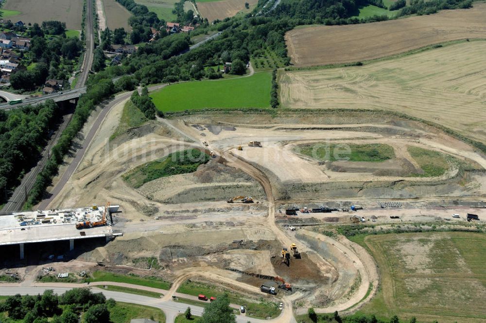 Sättelstädt aus der Vogelperspektive: Projekt Nordverlegung Hörselberge der Autobahn E40 / A4 bei Sätt