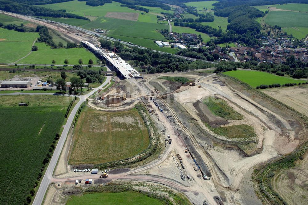 Sättelstädt von oben - Projekt Nordverlegung Hörselberge der Autobahn E40 / A4 bei Sätt