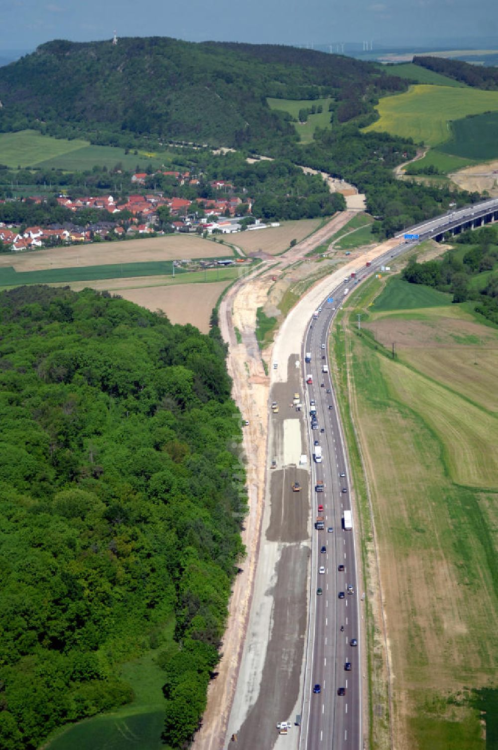 Sättelstädt aus der Vogelperspektive: Projekt Nordverlegung Hörselberge der Autobahn E40 / A4 bei Sättelstädt