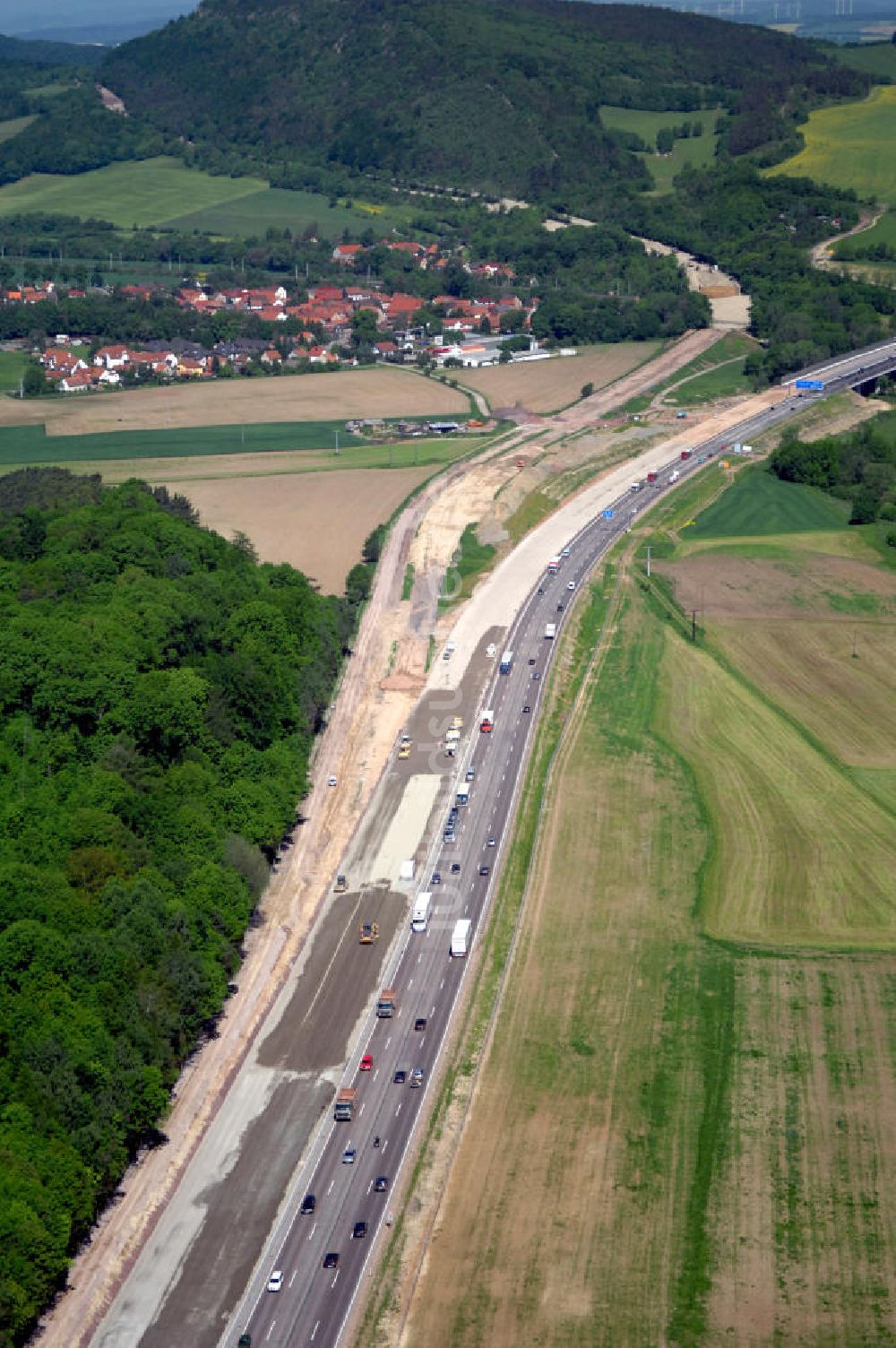 Luftbild Sättelstädt - Projekt Nordverlegung Hörselberge der Autobahn E40 / A4 bei Sättelstädt