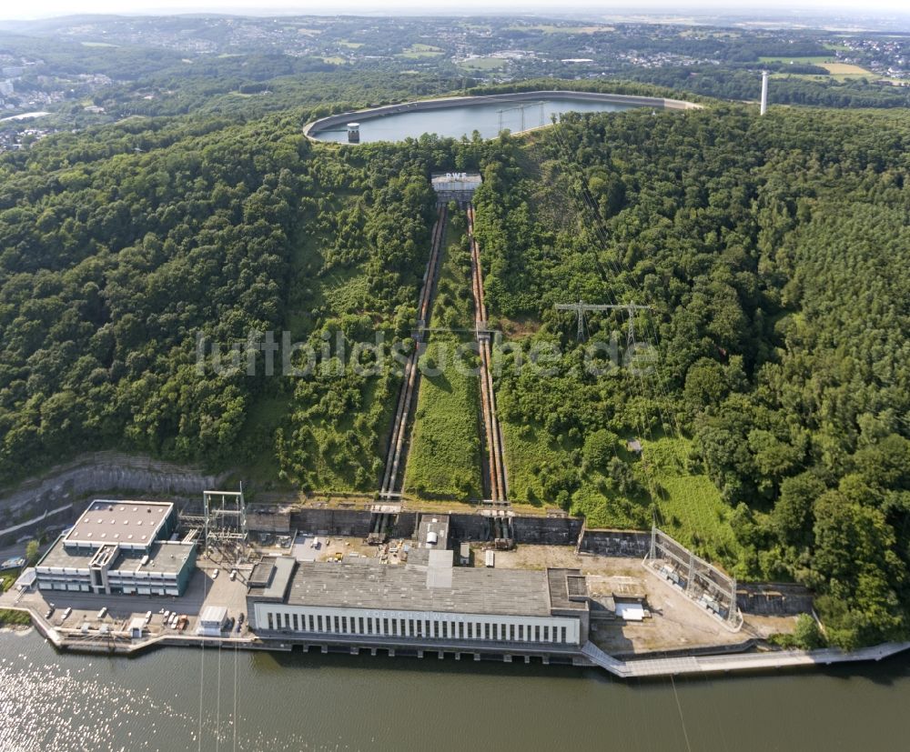 Herdecke aus der Vogelperspektive: Pumpspeicherkraftwerk Koepchenwerk, einem Wasserkraftwerk mit Energie- Speicher am Hengsteysee in in Herdecke im Bundesland Nordrhein-Westfalen