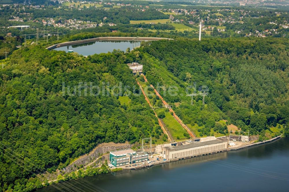 Herdecke aus der Vogelperspektive: Pumpspeicherkraftwerk Koepchenwerk, einem Wasserkraftwerk mit Energie- Speicher am Hengsteysee in in Herdecke im Bundesland Nordrhein-Westfalen