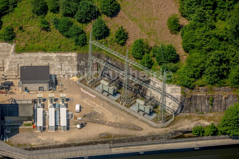 Herdecke von oben - Pumpspeicherkraftwerk Koepchenwerk, einem Wasserkraftwerk mit Energie- Speicher am Hengsteysee in in Herdecke im Bundesland Nordrhein-Westfalen