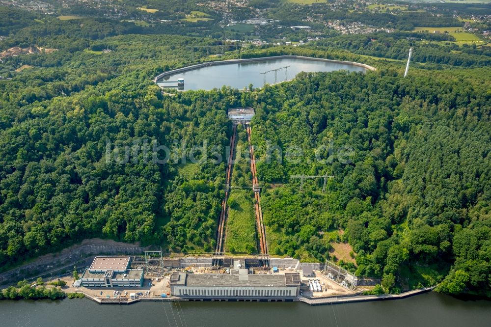 Herdecke von oben - Pumpspeicherkraftwerk Koepchenwerk, einem Wasserkraftwerk mit Energie- Speicher am Hengsteysee in in Herdecke im Bundesland Nordrhein-Westfalen