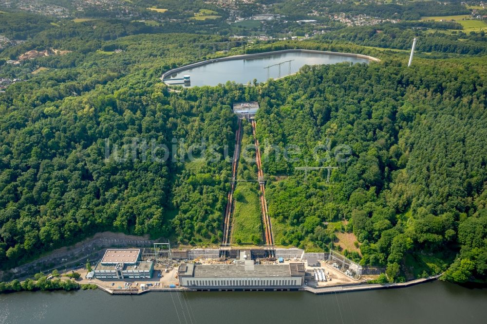 Herdecke aus der Vogelperspektive: Pumpspeicherkraftwerk Koepchenwerk, einem Wasserkraftwerk mit Energie- Speicher am Hengsteysee in in Herdecke im Bundesland Nordrhein-Westfalen