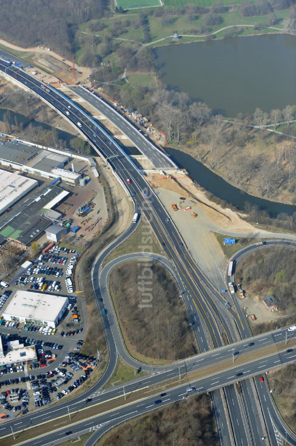 Luftaufnahme Braunschweig - Querverschub Brücke beim Um- und Ausbau des Autobahndreieck Braunschweig-Südwest