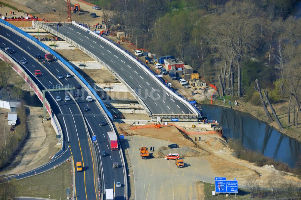 Braunschweig von oben - Querverschub Brücke beim Um- und Ausbau des Autobahndreieck Braunschweig-Südwest