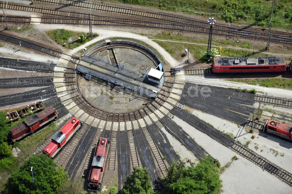 Magdeburg aus der Vogelperspektive: Rangierbahnhof des Bahnbetriebswerkes Magdeburg Rothensee