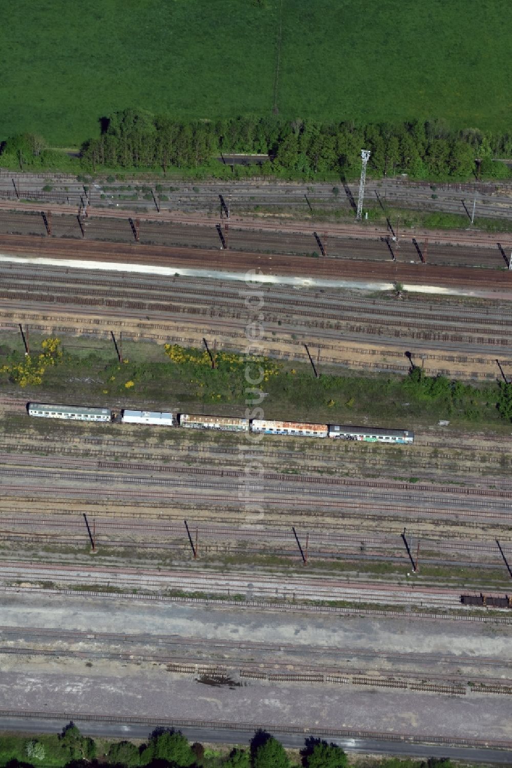 Luftaufnahme Aquitanien - Rangierbahnhof und Güterbahnhof der Bahn in Aquitanien in Aquitaine Limousin Poitou-Charentes, Frankreich