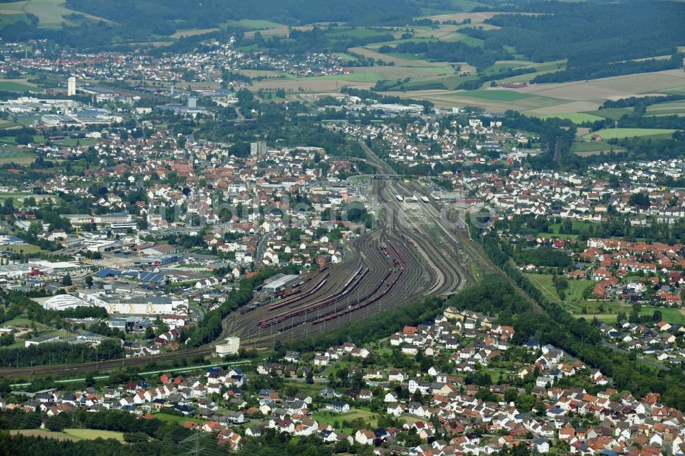 Luftaufnahme Bebra - Rangierbahnhof und Güterbahnhof der Deutschen Bahn in Bebra im Bundesland Hessen, Deutschland