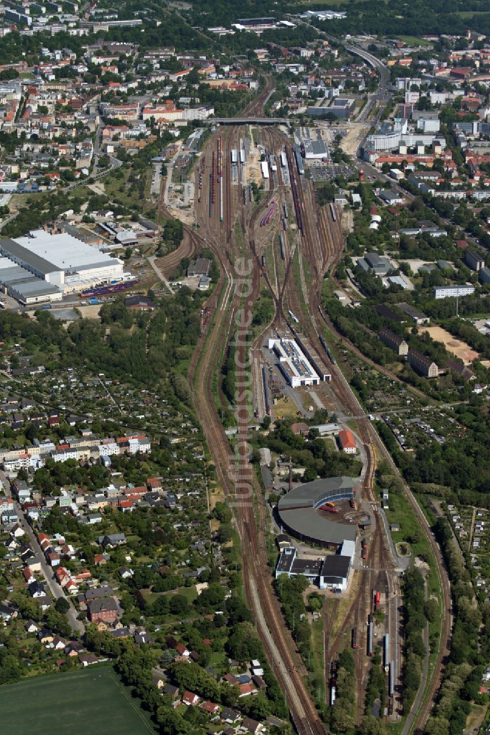 Cottbus von oben - Rangierbahnhof und Güterbahnhof der Deutschen Bahn in Cottbus im Bundesland Brandenburg, Deutschland