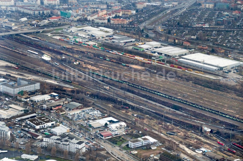 Luftaufnahme Dresden - Rangierbahnhof und Güterbahnhof der Deutschen Bahn in Dresden im Bundesland Sachsen