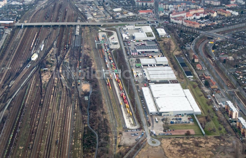 Dresden aus der Vogelperspektive: Rangierbahnhof und Güterbahnhof der Deutschen Bahn in Dresden im Bundesland Sachsen