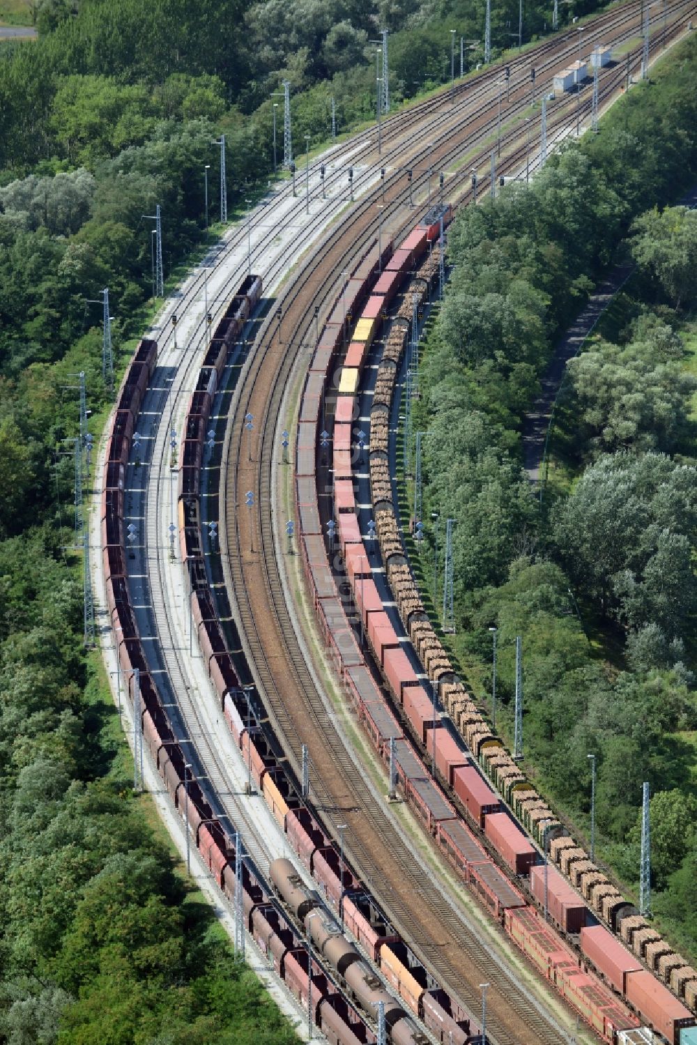 Frankfurt (Oder) von oben - Rangierbahnhof und Güterbahnhof der Deutschen Bahn in Frankfurt (Oder) im Bundesland Brandenburg