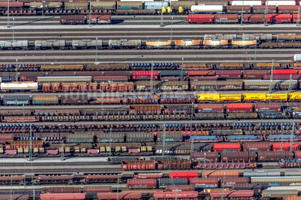 Hagen aus der Vogelperspektive: Rangierbahnhof und Güterbahnhof der Deutschen Bahn in Hagen im Bundesland Nordrhein-Westfalen, Deutschland