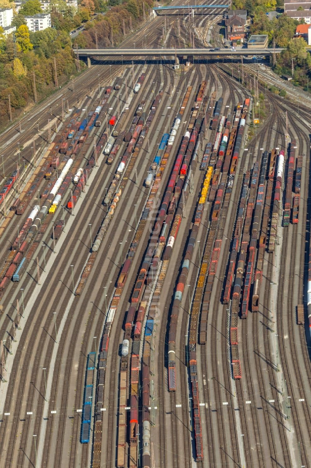 Hagen von oben - Rangierbahnhof und Güterbahnhof der Deutschen Bahn in Hagen im Bundesland Nordrhein-Westfalen, Deutschland