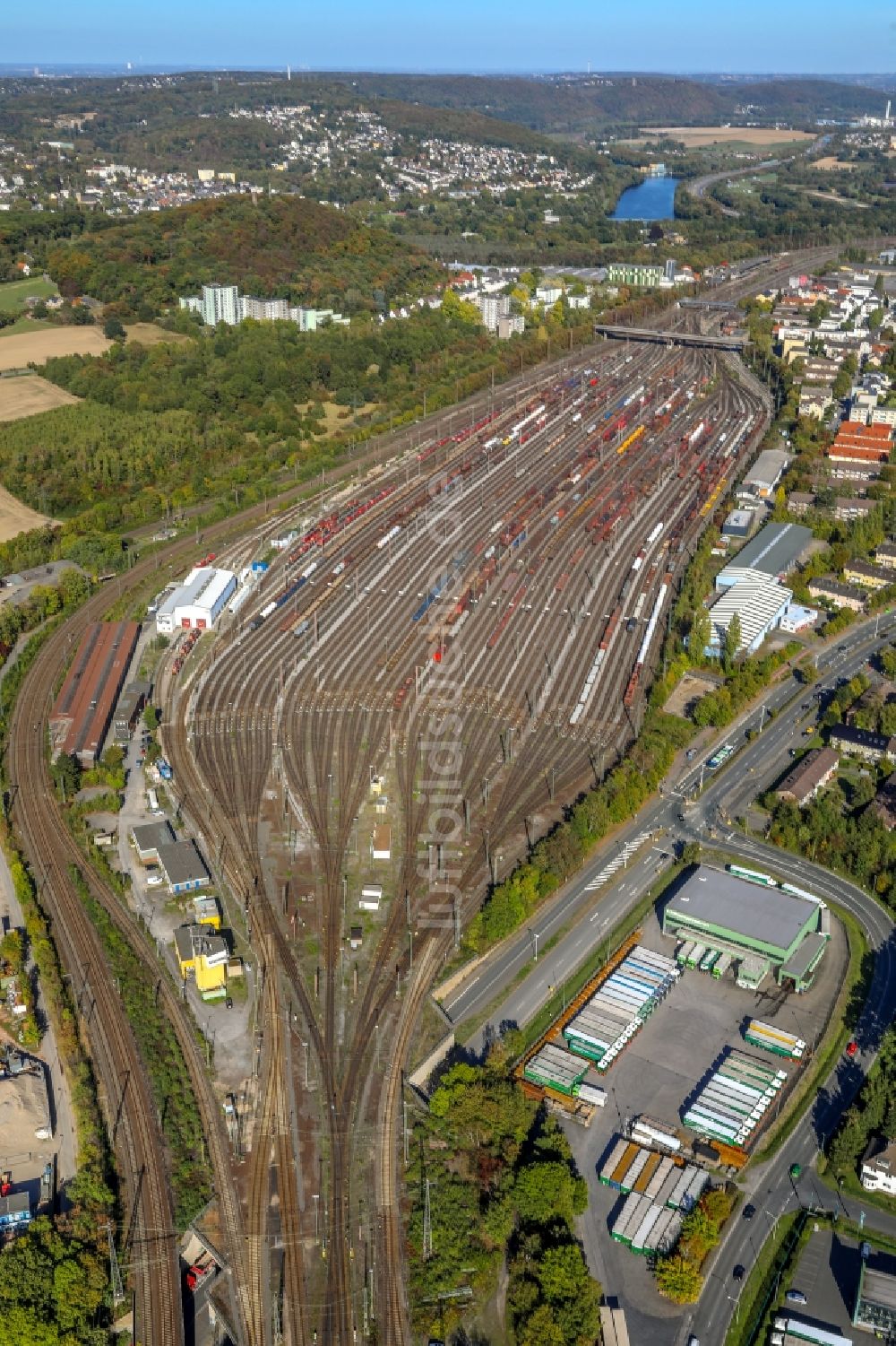 Luftbild Hagen - Rangierbahnhof und Güterbahnhof der Deutschen Bahn in Hagen im Bundesland Nordrhein-Westfalen, Deutschland