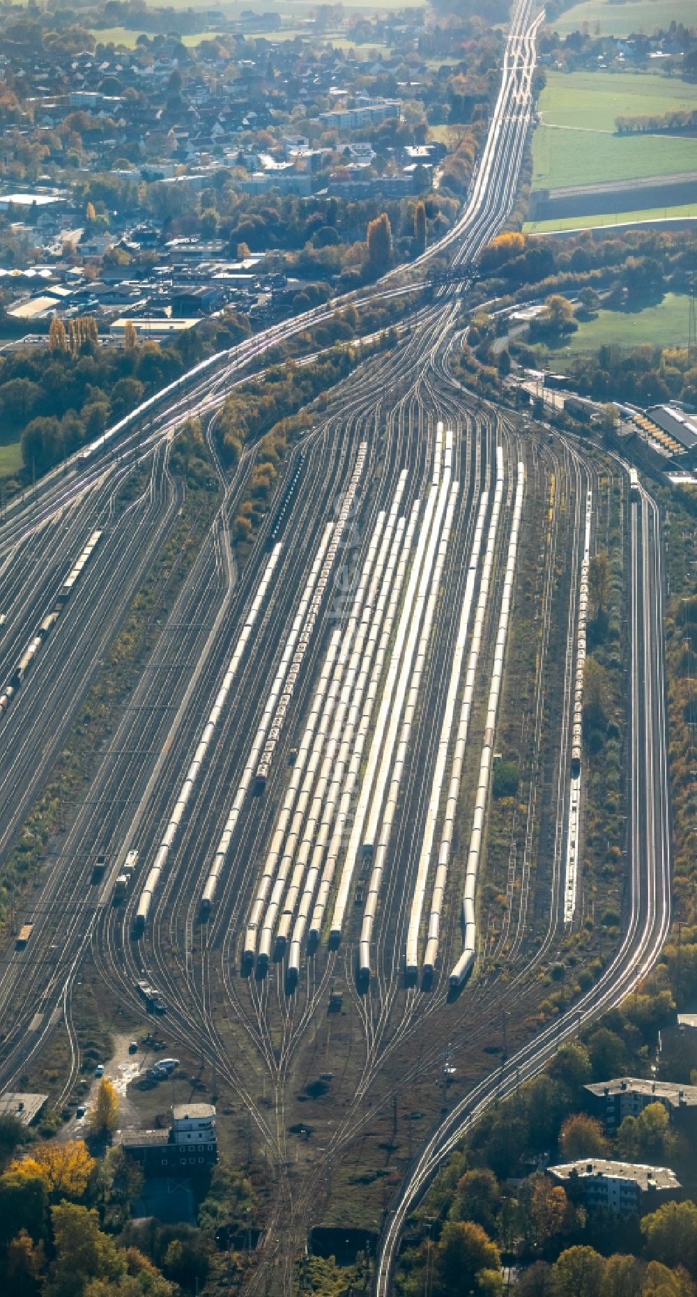 Hamm von oben - Rangierbahnhof und Güterbahnhof der Deutschen Bahn in Hamm im Bundesland Nordrhein-Westfalen, Deutschland