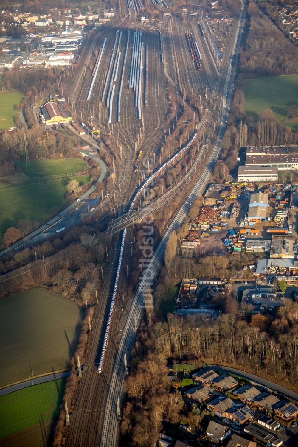 Hamm aus der Vogelperspektive: Rangierbahnhof und Güterbahnhof der Deutschen Bahn in Hamm im Bundesland Nordrhein-Westfalen, Deutschland