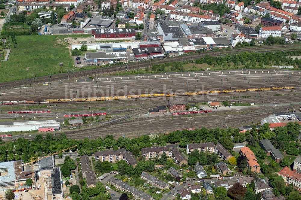 Luftaufnahme Hannover - Rangierbahnhof und Güterbahnhof der Deutschen Bahn in Hannover im Bundesland Niedersachsen