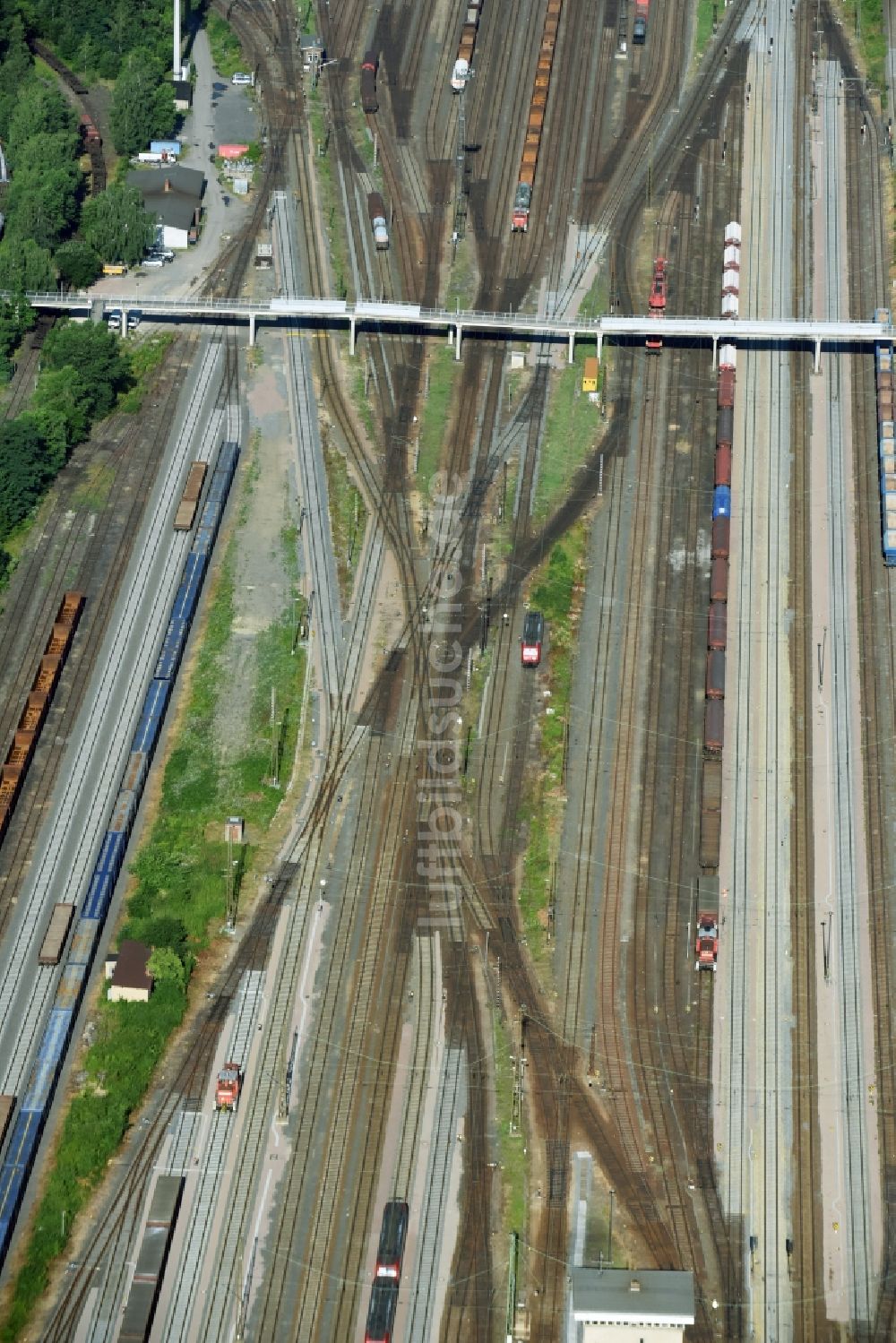 Luftaufnahme Leipzig - Rangierbahnhof und Güterbahnhof der Deutschen Bahn in Leipzig im Bundesland Sachsen